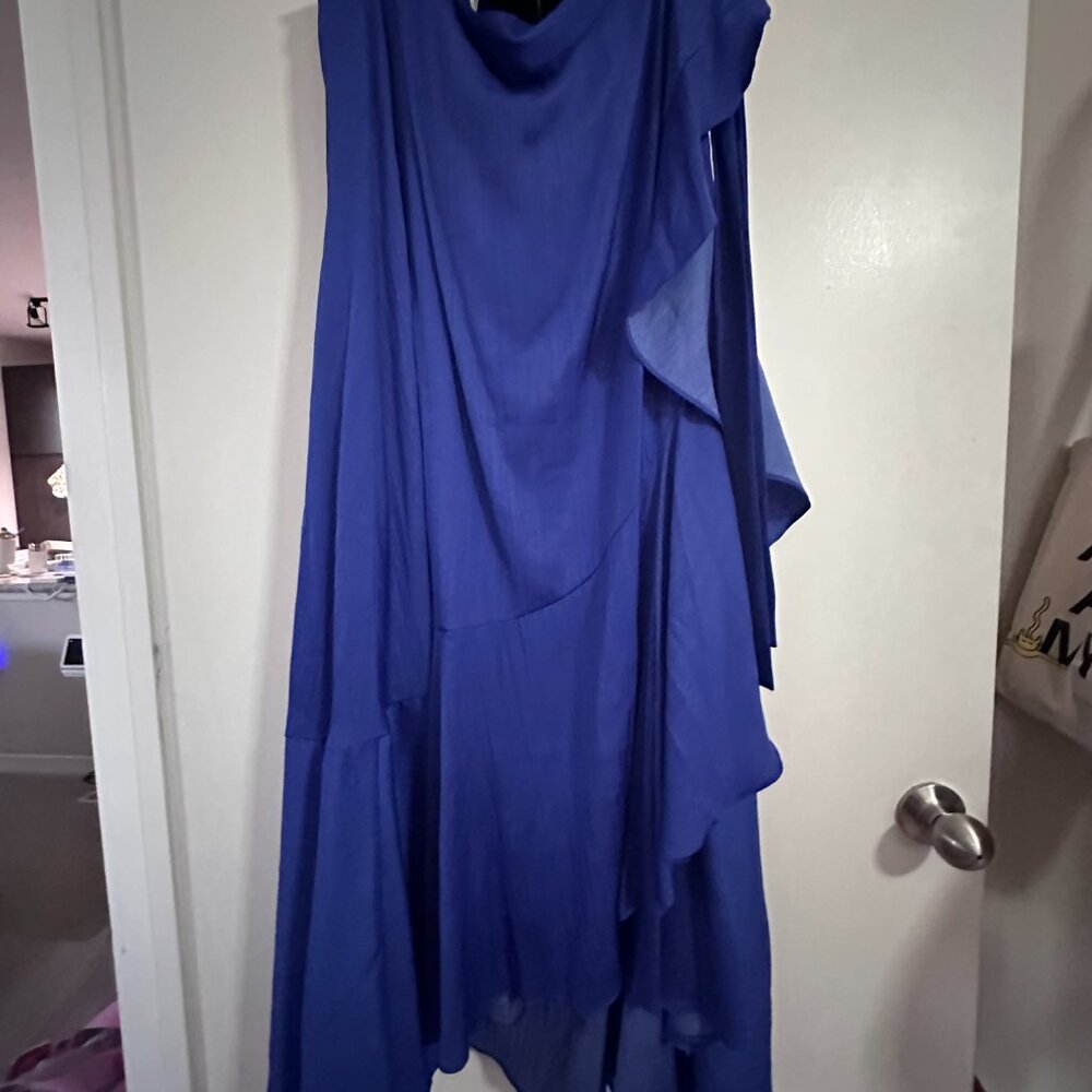 Maeve Cobalt Blue Asymmetrical Ruffle Maxi Skirt - Picture 2 of 3